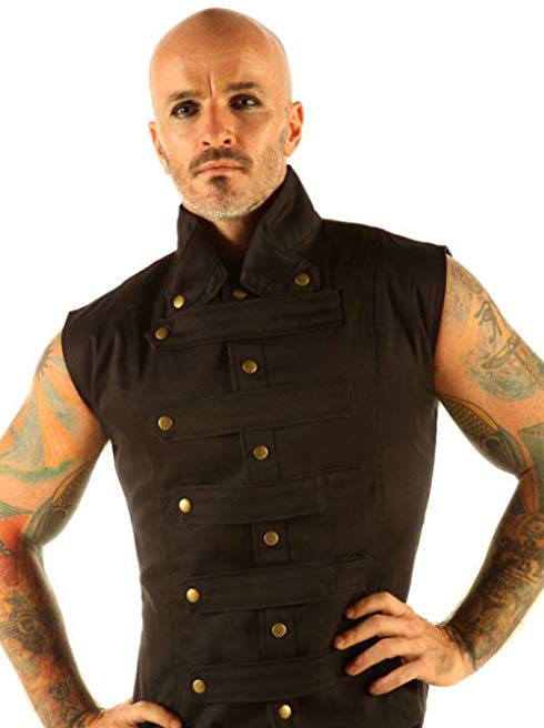 Leatherotics Men's Steampunk Military Gothic Cotton Waistcoat Vest Top Mandarin Collar SPA1