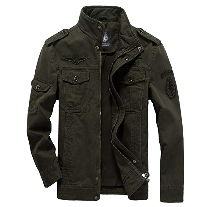 Kolongvangie Men's Casual Bomber Jacket Windbreaker Outdoor Sportswear Military Style Coat