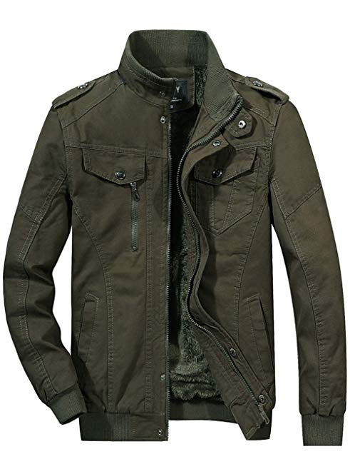 SEFON Mens Casual Stand Collar Slim Zipper Coat Jacket(Army Green,US M/AsianM)