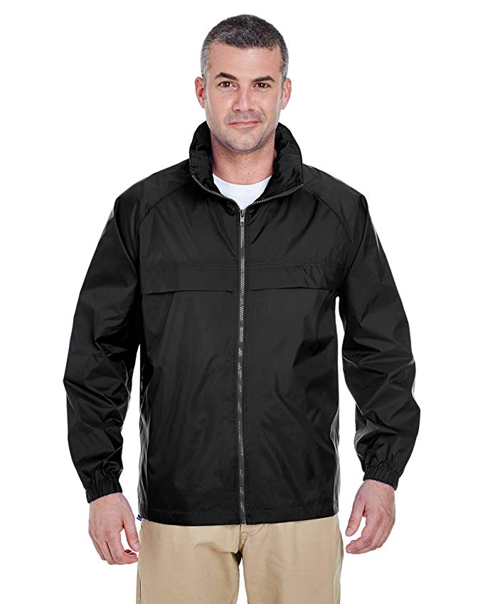 UltraClub mens Full-Zip Hooded Pack-Away Jacket(8929)