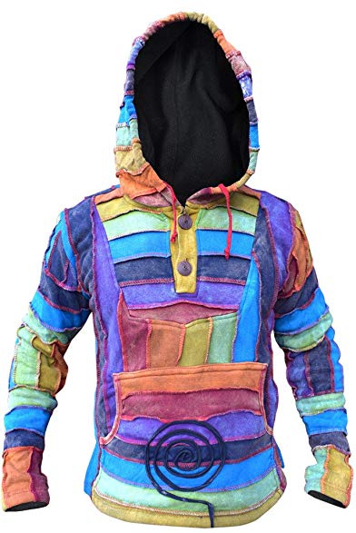 Little Kathmandu Men's Rainbow Cotton Stripy Pixie Long Hood Pullover