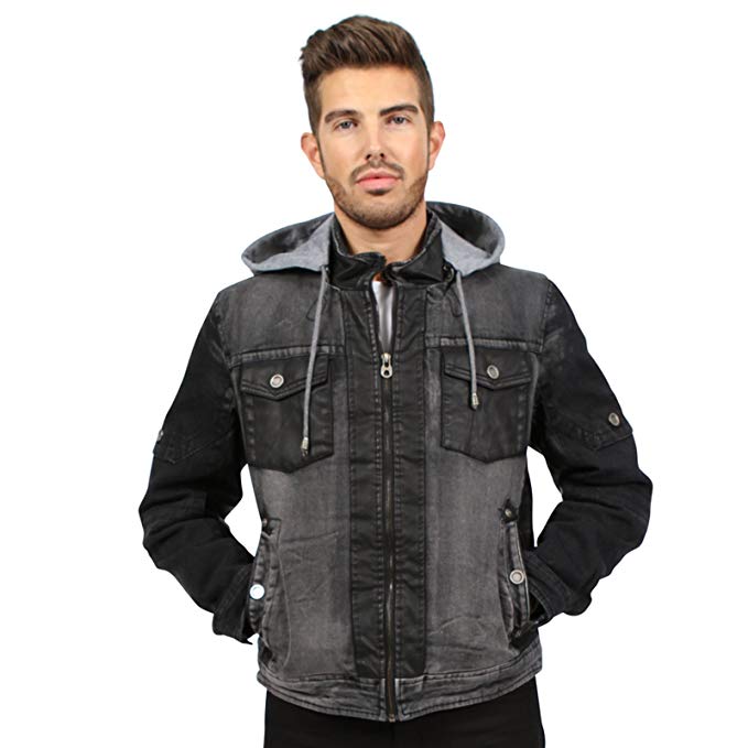 Newfacelook Men's Denim Hooded Stonewash Casual Faux Fur Lining Jacket