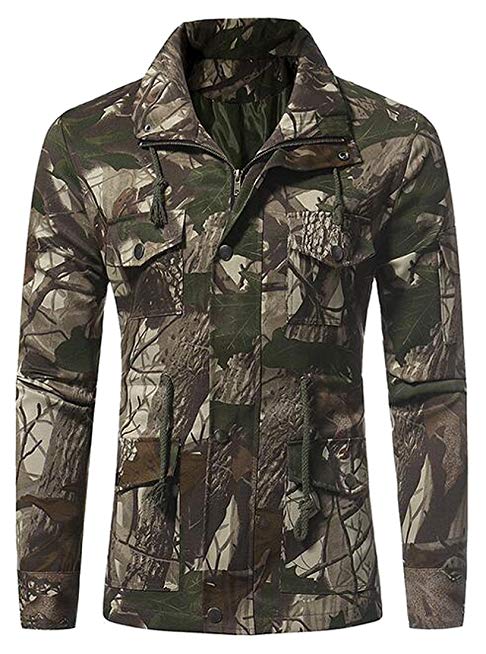 LD Mens Jungle Camo Multi Pockets Windbreaker Jacket Outdoor Coat