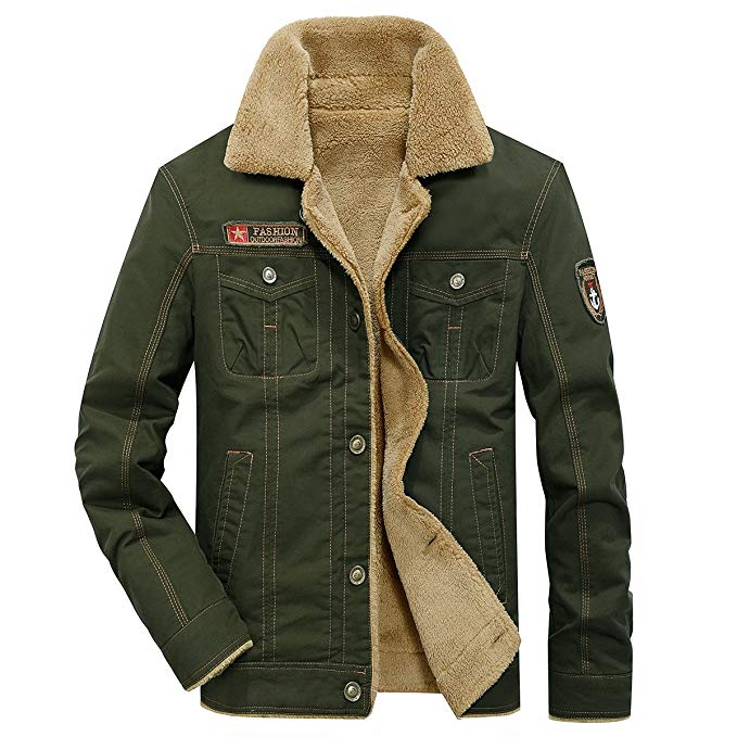 ReFire Gear Men's Winter Warm Wool Lining Military Jacket Casual Cotton Bomber Coat Outerwear Parka with Fur Collar