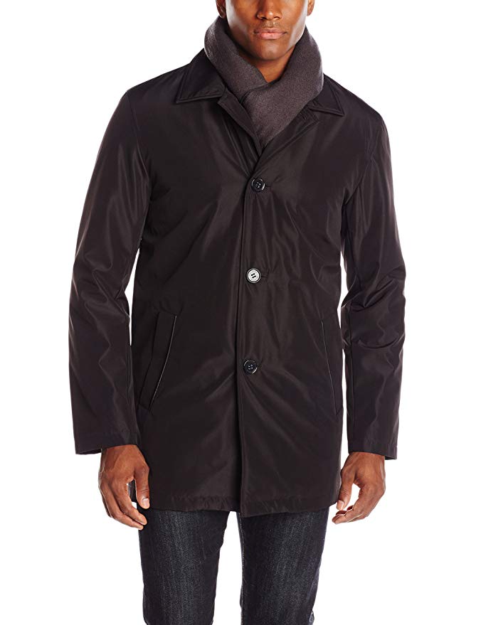 Cole Haan Signature Men's Nylon Car Coat with Attached Scarf