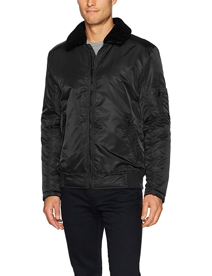 Kenneth Cole New York Men's Aviator Jacket with Removable Faux Sherpa Collar