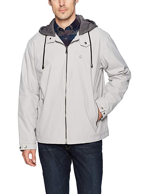 IZOD Men's Oxford Jacket with Jersey Hood and Polar Fleece Lining