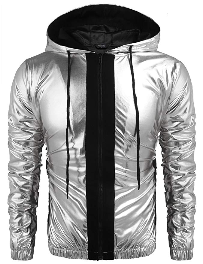 COOFANDY Mens Metallic Nightclub Styles Zip Up Hoodie Jacket Shiny Casual Bomber Baseball Coat