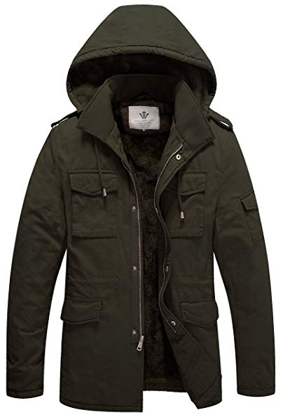 WenVen Men's Military Style Thicken Hooded Jacket