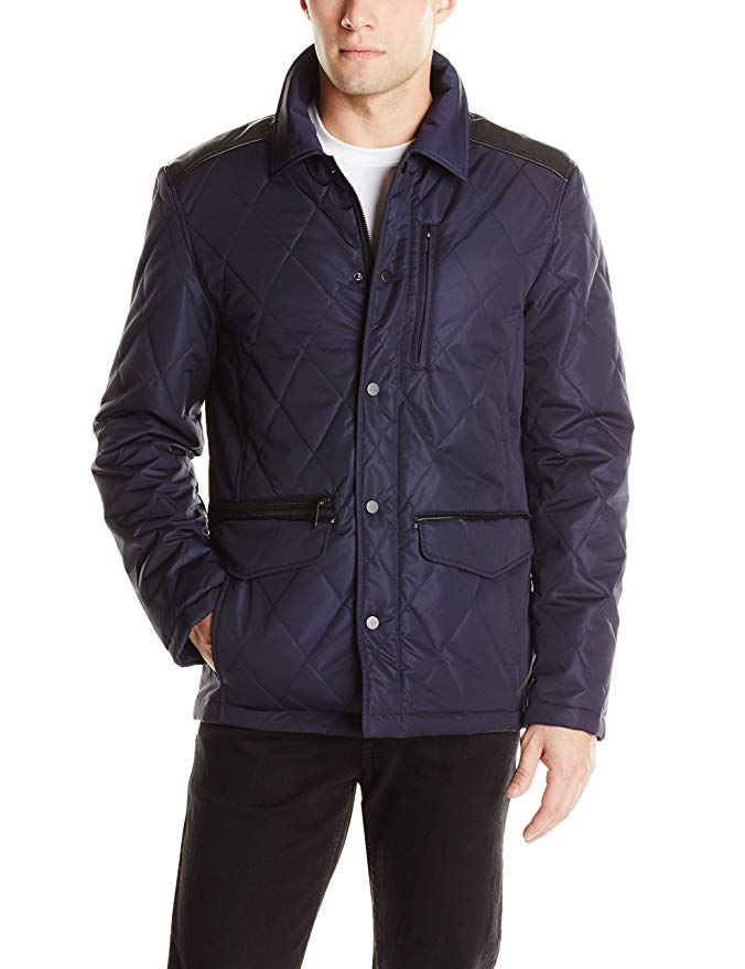 7 For All Mankind Men's Quilted Mix-Media Jacket with Leather Detail