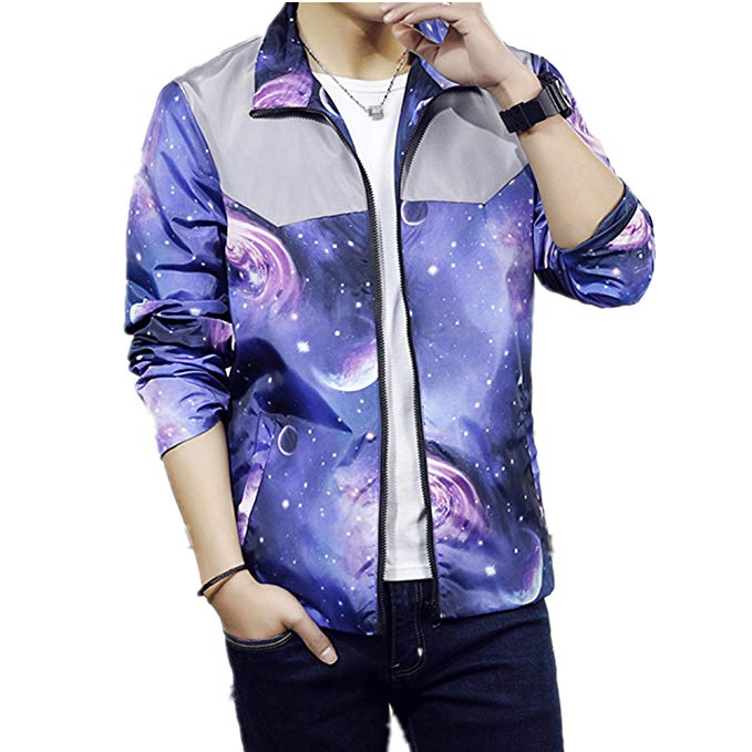 Allonly Men's Fashion Long Sleeve Printed Hooded Windbreaker Jacket Sports Coat