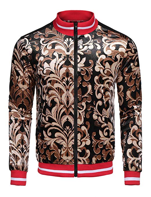 COOFNDY Men’s Floral Varsity Baseball Bomber Jacket Slim Fit Letterman Zip Up Sweatshirts