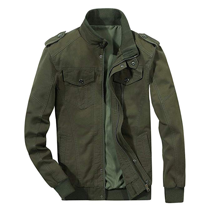 ZhaoDe Men's Casual Winter Cotton Military Zip Jackets Windproof Outdoor Coat Windbreaker