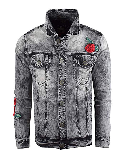 Screenshotbrand Men's Premium Distressed Denim Jacket - Skinny Fit with Side Pockets