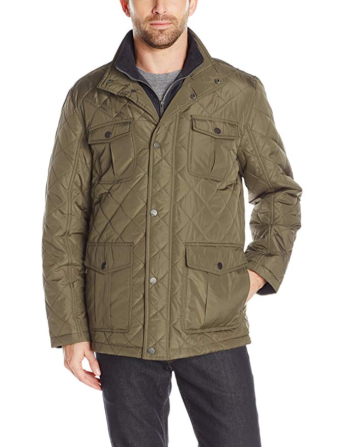 London Fog Men's Dewspo Quilt Field Coat with Bib