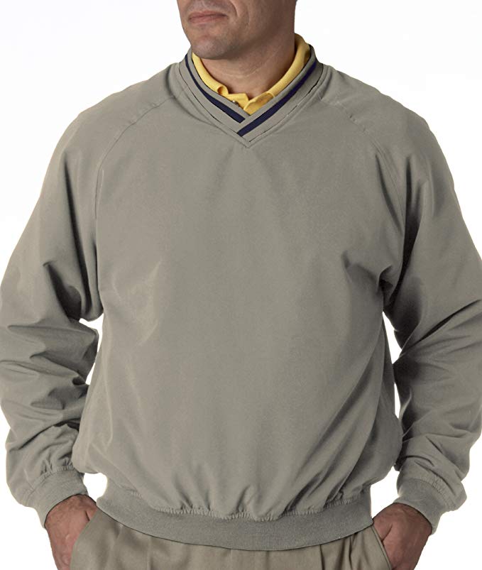 UltraClub Men's Long Sleeve Microfiber Cross-Over V-Neck Windshirt