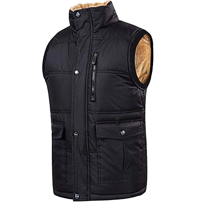 XinDao Men's Stylish Leisure Padded Vest Cashmere Warm Vest Lightweight Stand Quilted Coat