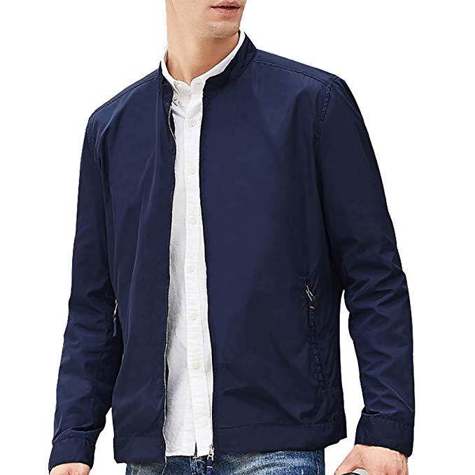 Beverry Collarless Men's Jacket Lightweight Casual Coats Zip Up Windbreakers Men