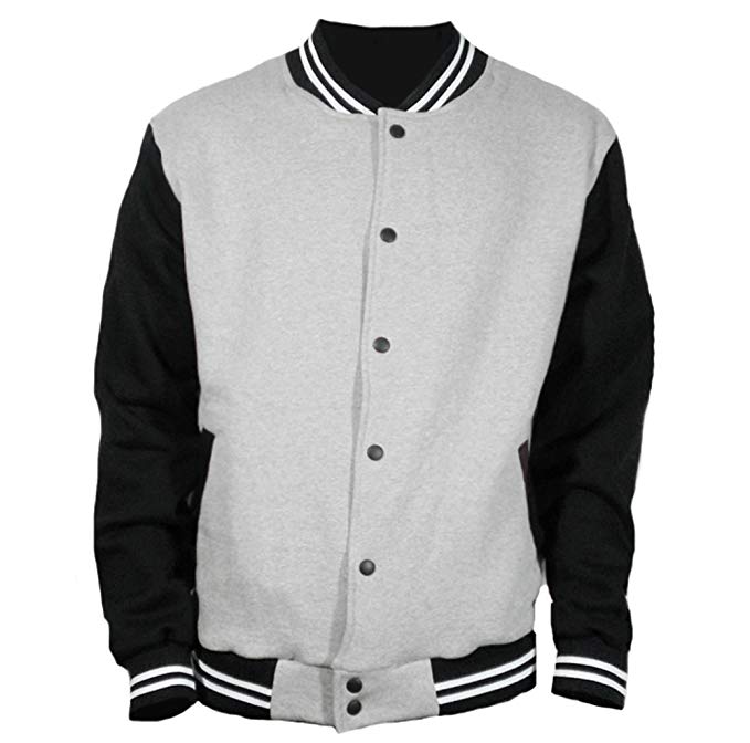 U World Men's Basic Cotton Varsity Jacket Gray Black