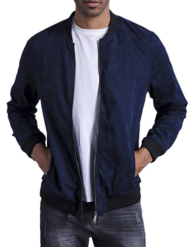 1994Fashion Men’s Bomber Jacket Lightweight Outerwear with Full Zip Casual Printed Flight Coats