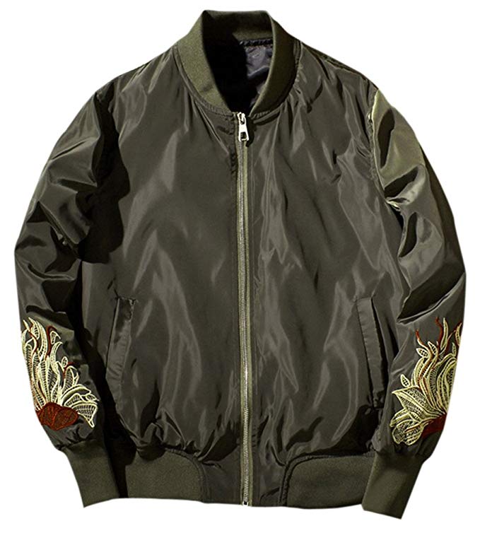 LETSQK Men's Lightweight MA-1 Air Force Embroidery Baseball Bomber Jacket