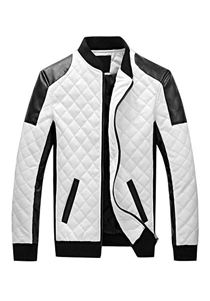 DOOXIUNDI Men's Latticed Baseball Bomber Faux Leather Jacket