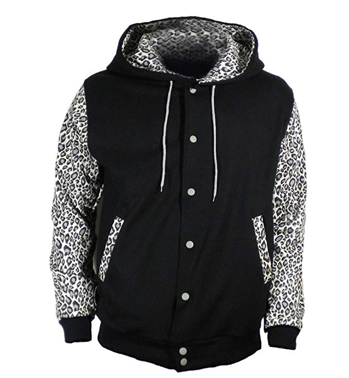 U World Men's Hoodie Cotton Baseball Varsity Jacket Leopard