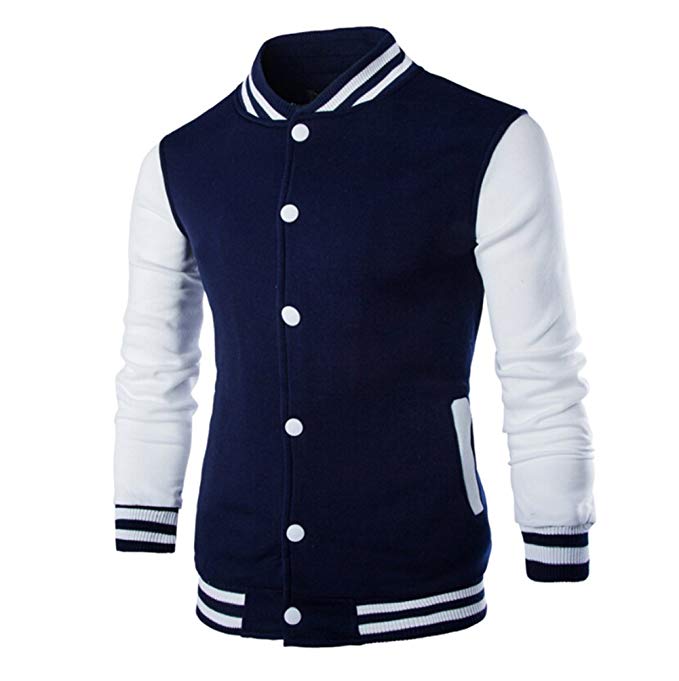 RUEWEY Men's Button Front Slim Fit Warm Sweatshirt Baseball Varsity Jacket