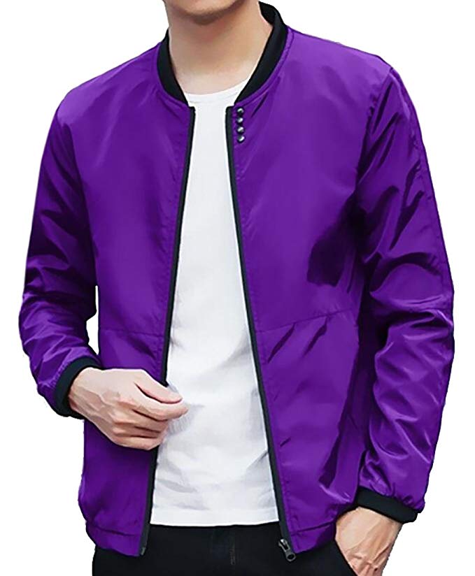 KLJR-Men Long Sleeve Slim Fit Lightweight Baseball Collar Bomber Jacket