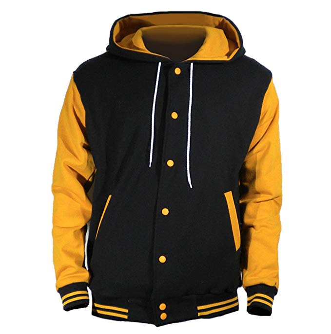 U World Men's Hoodie Cotton Baseball Varsity Jacket Mustard Yellow