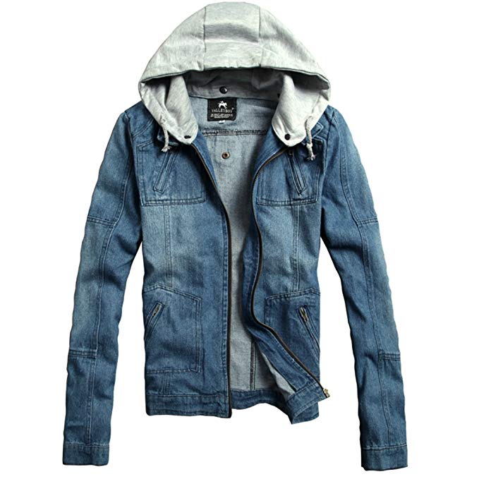 BaronHong Men's Long Sleeve Denim Jacket Cardigan Hoodie Top with Pocket