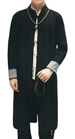 WANSHIYISHE Men Vintage Kung Fu Long Linen Cardigan Coat