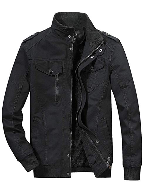 SEFON Men's Winter Cotton Casual Stand Collar Zipper Coat Jacket (Black, US S/Asian L)