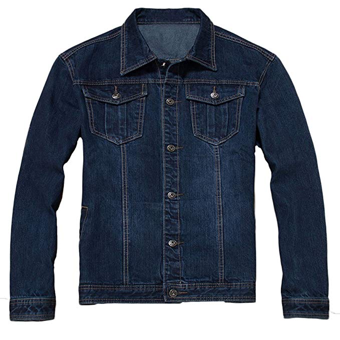 Plaid&Plain Men's Loose Fit Classic Denim Jacket The Trucker Jacket