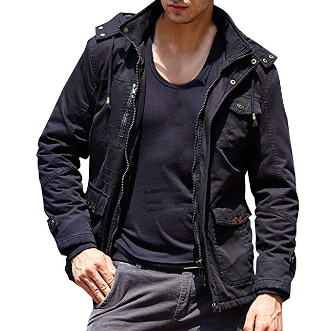 Orangetime Men Multi-Pocket Outdoor Hooded Cargo Jacket