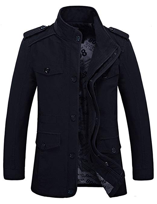 Springrain Men's Casual Slim Fit Stand Collar Cotton Jackets