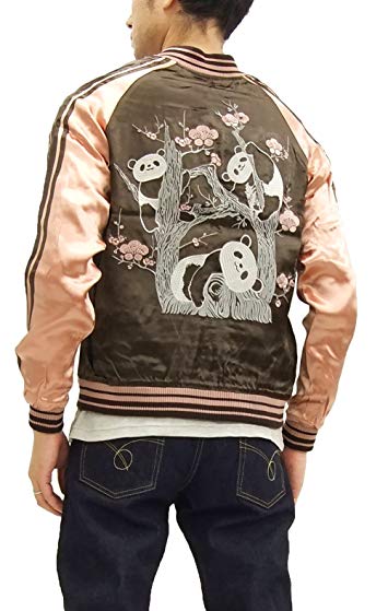 Japanesque Script Japanese Souvenir Jacket 3RSJ-033 Panda Men's Sukajan