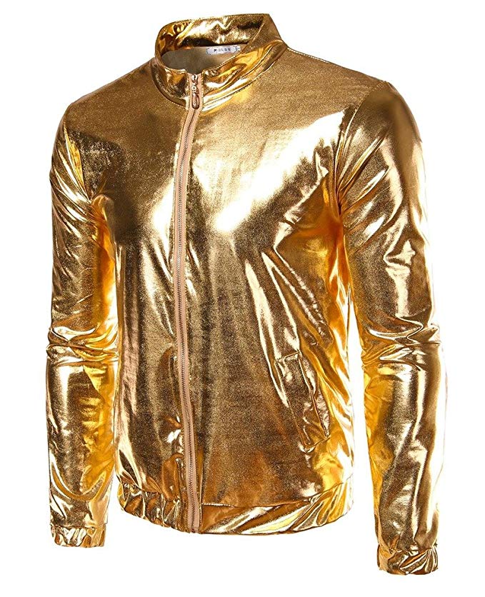 CIC Collection Men's Metallic Gold Front-Zip Jacket