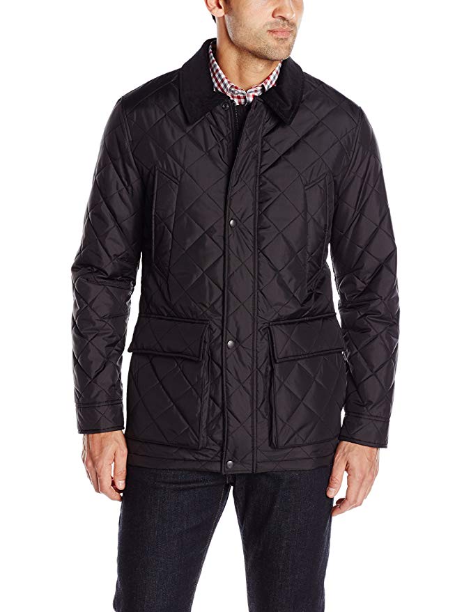 Cole Haan Men's Quilted Nylon Barn Jacket with Corduroy Details