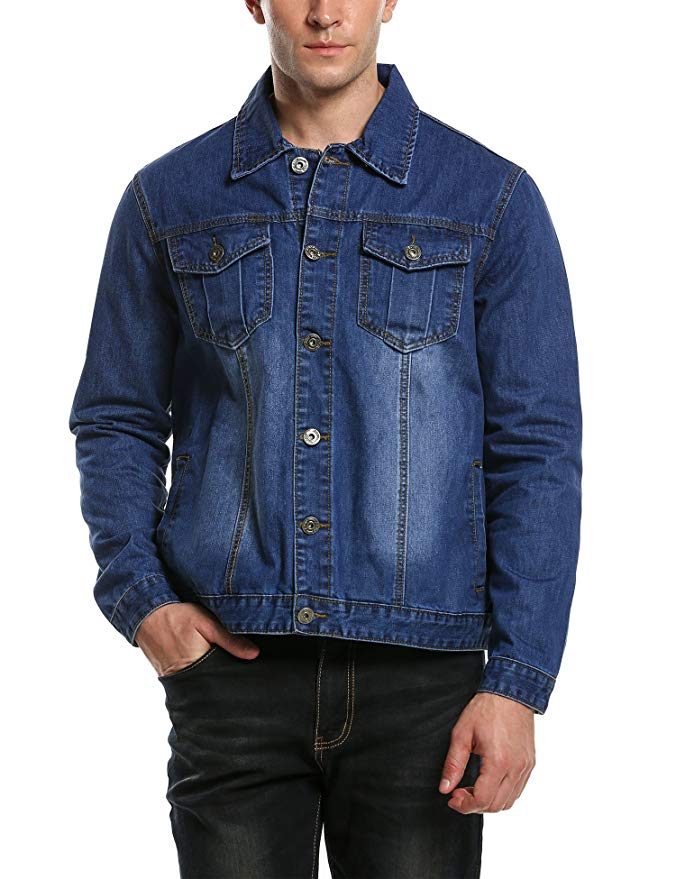 Hotouch Men's Casual Denim Jackets Long Sleeve Denim Shirts