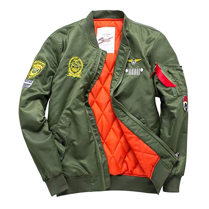 VMANNER Bomber Jackets Mens Classic MA-1 Windbreaker Military Flight Jacket Baseball Coat With Patches