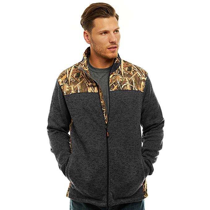 TrailCrest Men's Full Zip Knit Cardigan Sweater Fleece Jacket, Mossy Oak Camo Patterns