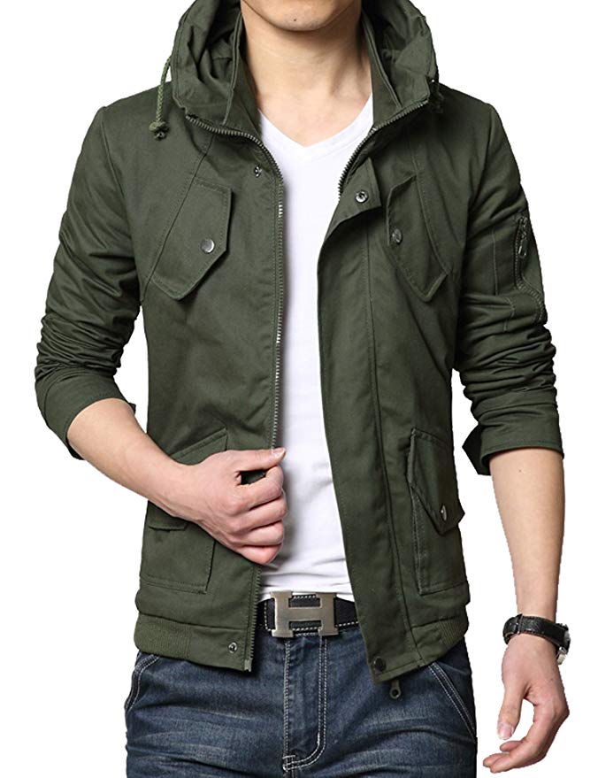 Zuckerfan Men's Jacket Cotton Casual Stand Collar Full Zip Coat with Pockets