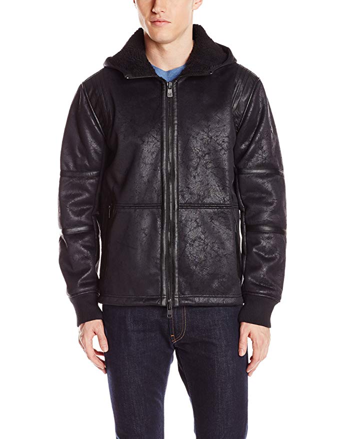 DKNY Jeans Men's Faux Shearling Hooded Jacket