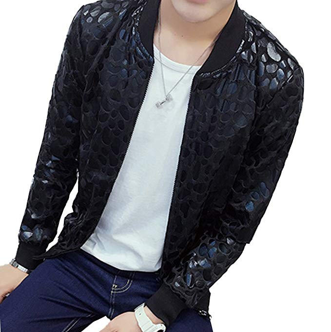 OUYE Men's Leopard Casual Varsity Jacket