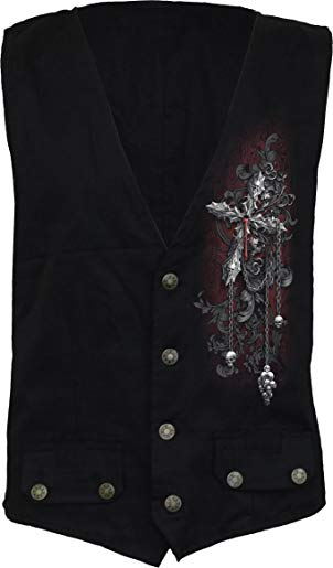 Spiral Mens - Cross Of Darkness - Gothic Waistcoat Four Button With Lining