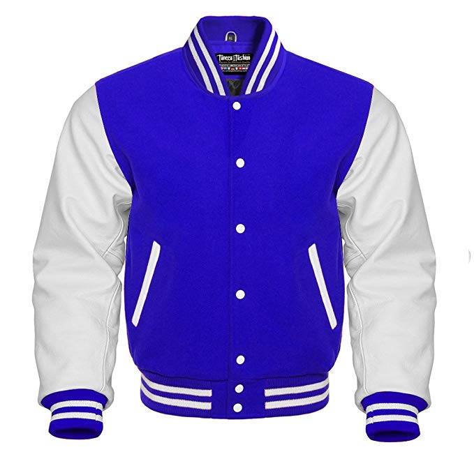 Varsity Royal Blue Wool Genuine White Leather Sleeves Letterman Baseball Jacket