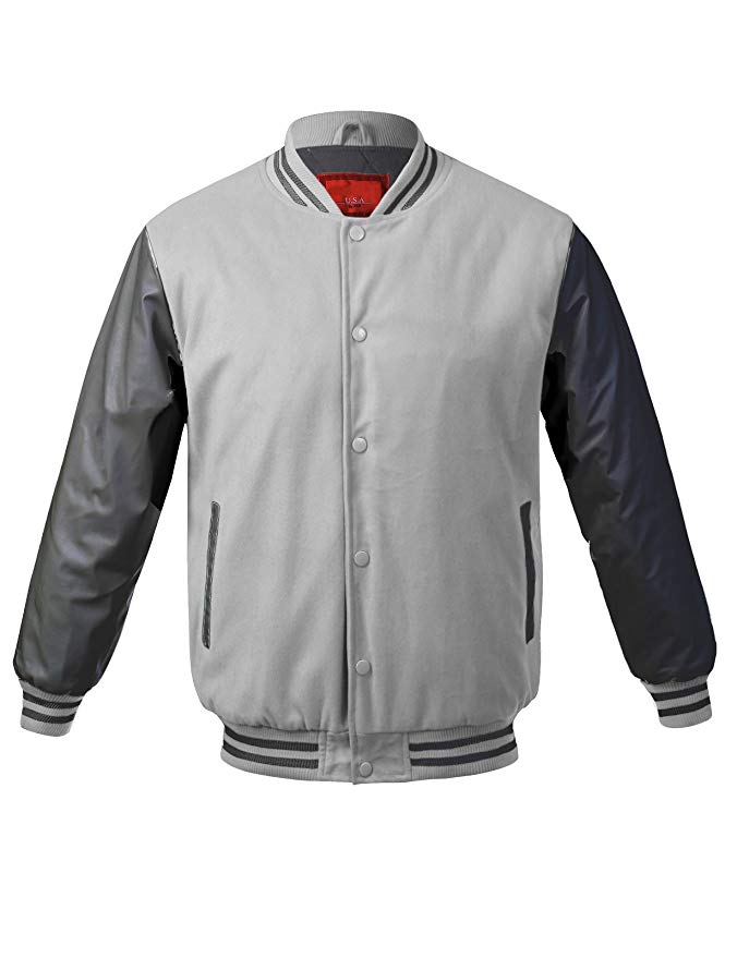 JD Apparel Men's Two Tone Premium Fabric Varsity Baseball Bomber Jacket