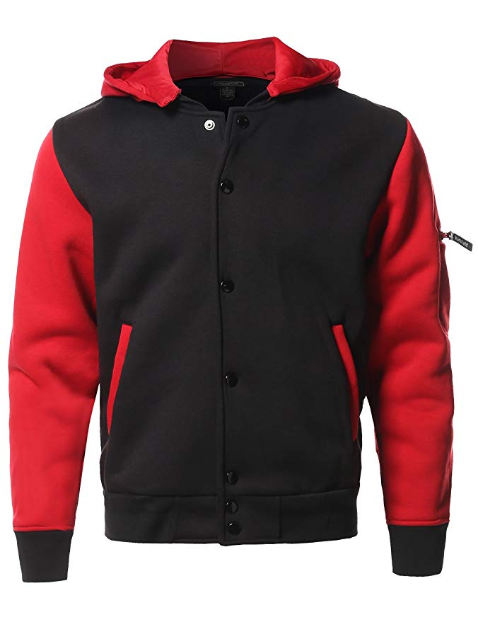 Youstar Men's Fleece Baseball Hoodie Long Sleeves Button Close Varsity Jacket