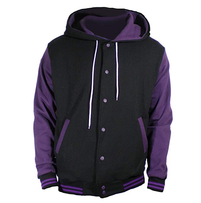 U World Men's Hoodie Cotton Varsity Baseball Jacket Purple